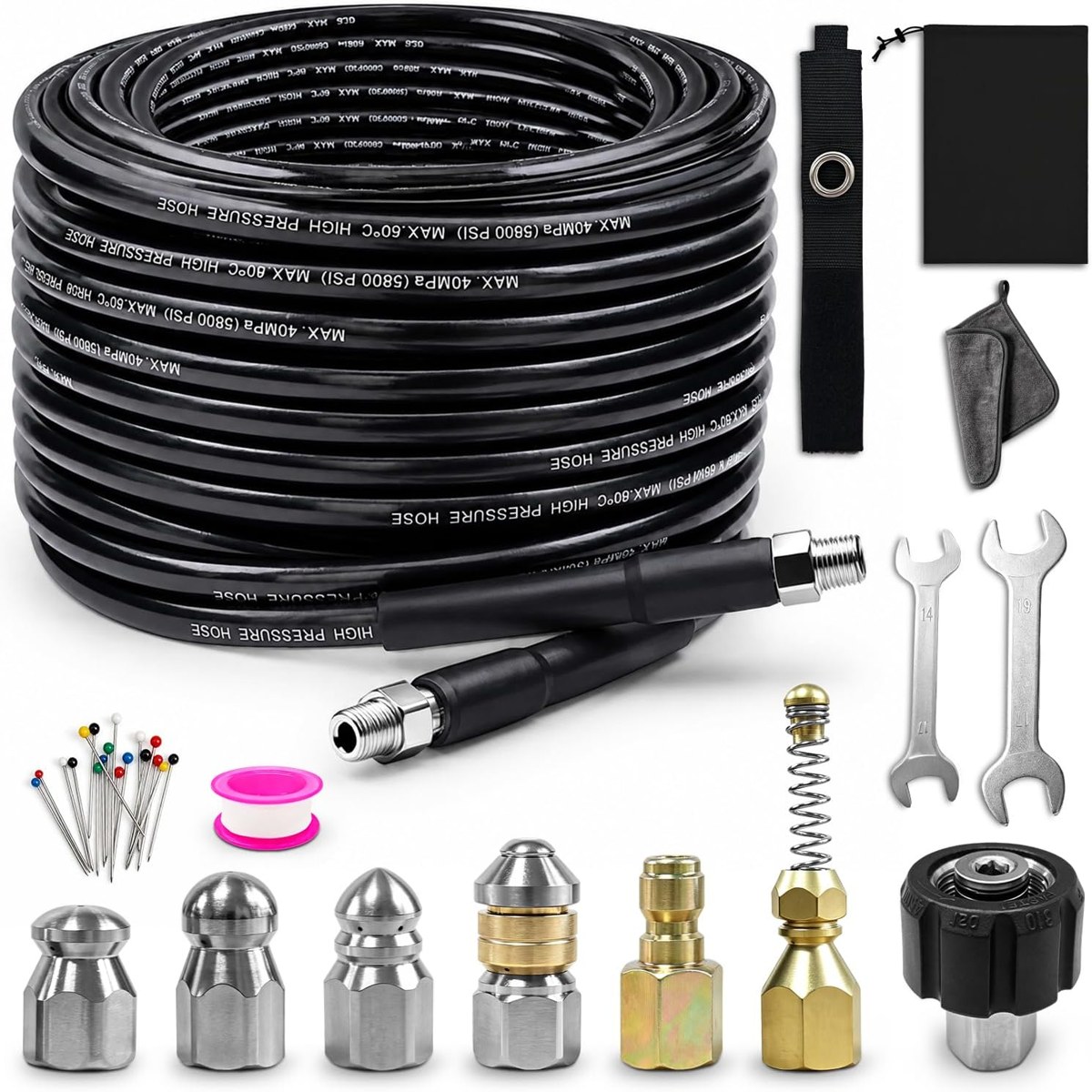 TANYO Sewer Jetter Kit for Pressure Washers, 100 ft